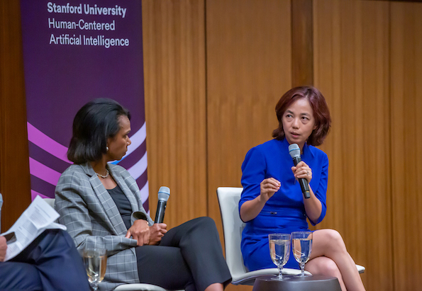 Fei-Fei Li talks to Condoleezza Rice on stage